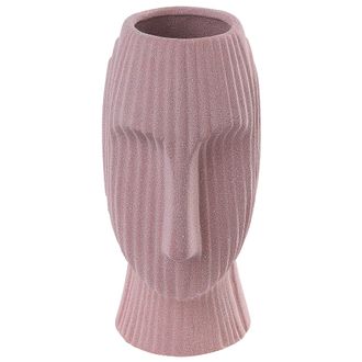 Beliani Beliani - Jarr&oacute;n De Gres Rosa Melocot&oacute;n 25 Cm Florero Forma De Cara Minimalista Pallini