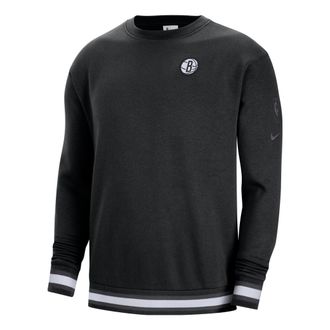 Nike Brooklyn Nets Solid Color Fleece Lined Round Neck Pullover Long Sleeves Hoodie Mens Black DR2280-010