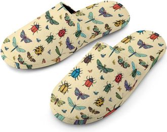 Generic Funny Insects Print Mens Slippers Warm Non-Slip Houes Shose Spa Slipper for Home Bedroom