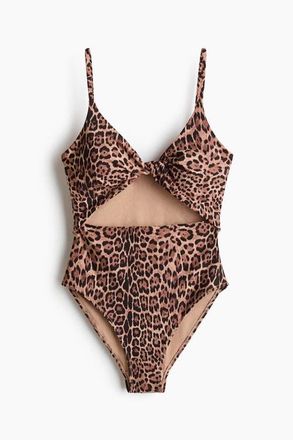 H&M Padded-cup High Leg Swimsuit in Light Beige/leopard Print at Nordstrom, Size X-Small