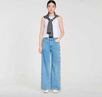 Sandro Faded straight-leg rhinestone jeans