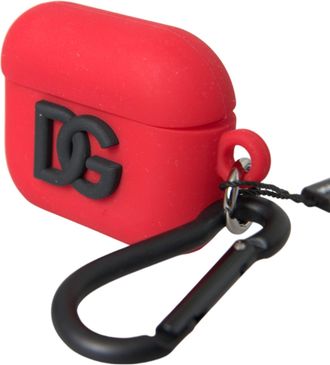 Dolce & Gabbana Womens Red Silicone Rubber Logo Embossed Airpods Case Accessory