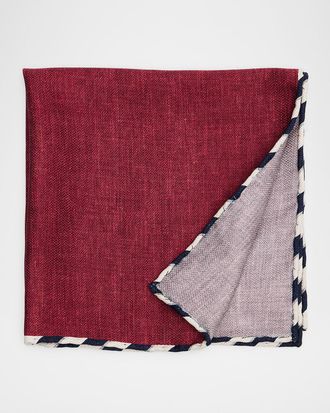 Brunello Cucinelli Mens Double-Face Stripe-Trim Silk Pocket Square