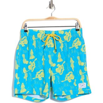 Beach Bros Aloha Guitar Swim Trunks in Aqua Yellow at Nordstrom Rack, Size Small