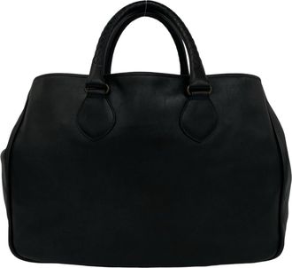 Bottega Veneta Black Leather Boston Bag Handbag Tote Bag (Pre-Owned)