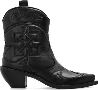 Off-white Santiag Laarsjes met Hak - Dames - Cowboylaarzen - Zwart - 41 EU - Leer - Schoenen