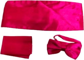 Generic L&L Adult Pre-Tied Bowtie Adjustable Cummerbund and handkerchief Pocket Square 3 pcs Set Satin Plain Solid (Hot pink)