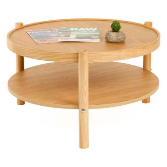 Dmora Mesa De Centro Crova, Un Compartimento, Forma Redonda, Tono Roble En Superficie, 80x80x48h Cm Marr&oacute;n Roble