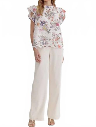 Entro Floral Lace Elegance Blouse In Ivory Multi