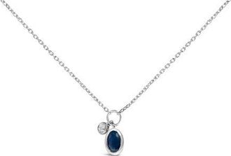 House of Brilliance 10K White Gold Oval Blue Sapphire and Diamond Double Charm Pendant Necklace at Nordstrom