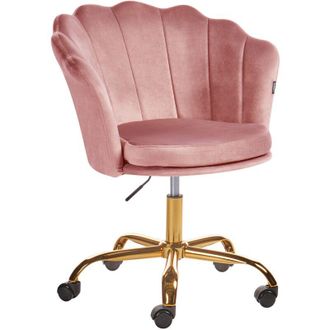 Beliani Silla De Oficina De Terciopelo Rosa Dorado Negro Giratorio Base Monticello Ii