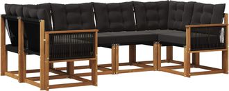 vidaXL Conjunto De Sof&aacute;s De Exterior 6 Uds. Natural Y Negro Vidaxl