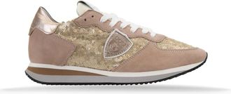Philippe Model Gelamineerde Su&egrave;de Stoffen Sneakers met Pailletten - Dames - Sneakers - Beige - 37 EU - Su&egrave;de - Schoenen