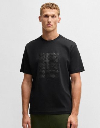 HUGO BOSS Mens BOSS Green Tee Mens Interlock-Cotton T-Shirt with Circle Artwork - Black 001 - Size: 42
