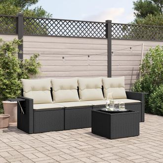 vidaXL Set De Muebles De Jard&iacute;n 5 Pzas Y Cojines Rat&aacute;n Sint&eacute;tico Negro Vidaxl