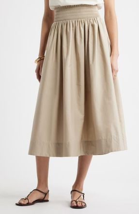 Nordstrom Smocked Cotton Midi Skirt in Tan Plaza at Nordstrom, Size Xx-Large