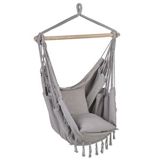 Beliani Silla Colgante De Algod&oacute;n Poli&eacute;ster Gris Claro Columpio Hamaca Boho Interior Exterior Bonea