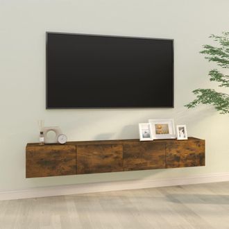 Berkfield Home Wall TV Cabinets 2 pcs Smoked Oak 100x30x30 cm Engineered Wood in Brown | Size: 100 x 30 x 30 cm