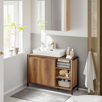 SoBuy Under Sink Bathroom Cabinet - Light Brown Wood Effect