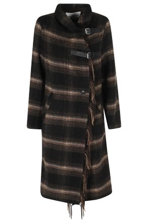 Isabel Marant Black/Khaki Checkered Wool-Blend Long Coat