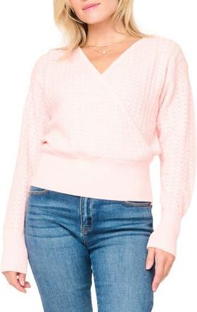 Gibsonlook Surplice V-Neck Cotton Blend Pointelle Sweater in Pink Smoke at Nordstrom Rack, Size Small