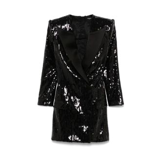 Balmain Party Dresses, female, Black, Size: XS Black Zip-Front Dress with Pockets