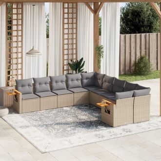 vidaXL Juego De Sof&aacute;s Jard&iacute;n Con Cojines Beige 10 Pzas Rat&aacute;n Sint&eacute;tico Vidaxl