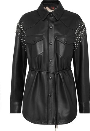 Philipp Plein Leather Shirt Dress with Crystals