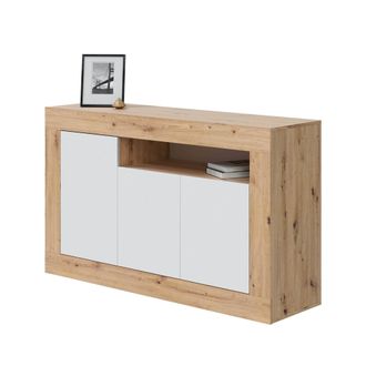 Dmora Aparador Dmirri, Aparador Moderno Con 3 Puertas, Mueble Tv Sal&oacute;n Buffet, 144x42h87 Cm, Roble Anudado Y Blanco - Dmora