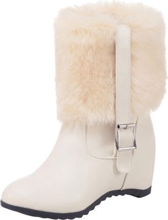 Generic Winter Ladies Fashion Ankle Boots with Leather Belt Buckle and Elevated Thick Sole for a Stylish Statement (Beige, 5. 5)