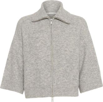 Gestuz Lichtgrijze Melange Cardigan met &frac34; Mouwen - Dames - Vesten - Grijs - M - Wol - Truien & Vesten