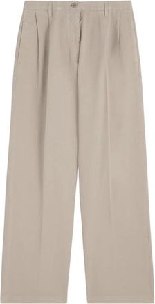 Aspesi Wijde katoenen gabardine broek met dubbele plooi - Dames - Wijde Broeken - Beige - XS - Katoen - Broeken