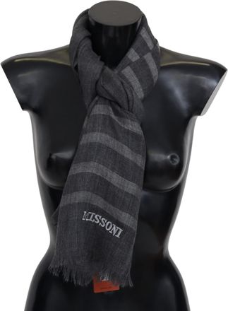 Missoni Striped Wool Unisex Neck Wrap Fringes Mens Scarf