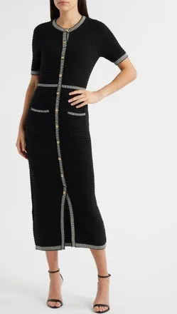 ZOE AND CLAIRE Short Sleeve Structured Sweater Dress in Black at Nordstrom, Size X-Small