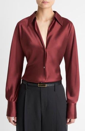 Vince Silk Button-Up Shirt in Bordeaux at Nordstrom Rack, Size X-Large