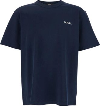 A.P.C. Blauw Crewneck T-shirt met Logo Geborduurd - Heren - T-shirts - Blauw - M - Katoen - Tops