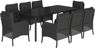 vidaXL Set De Comedor De Jard&iacute;n 9 Pzas Y Cojines Rat&aacute;n Sint&eacute;tico Negro Vidaxl