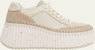 Chlo&eacute; Nama Platform Speckled Mix Leather Sneakers