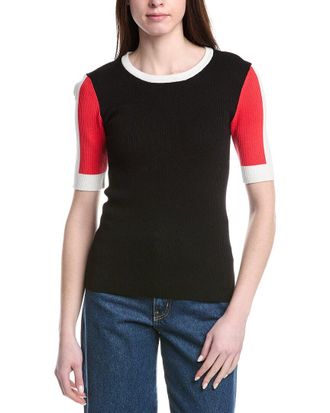 T Tahari Elbow Sleeve Colorblock Rib Pullover