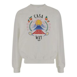 Casablanca Sweatshirts, male, White, Size: M Logo Cotton Sweatshirt White Crew Neck