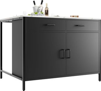 STILVORA Mesa Alta Con 2 Cajones Y Estante Ajustable, En Mdf, Negro, Para Cocina Y Comedor, 100 X 90 X 90 Cm