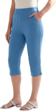 Roaman's Plus Size Soft Knit Relaxed Pull On Capri Pant in Dusty Indigo at Nordstrom, Size Medium