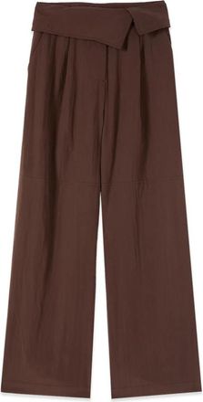 Oltre Palazzo Broek met Omgevouwen Tailleband - Dames - Wijde Broeken - Bruin - 2XL - Nylon - Broeken
