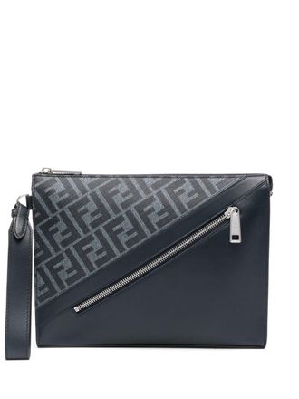 Fendi Diagonal leren clutch - Blauw