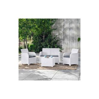 Keter Set da Giardino Divano 2 Poltrone e Tavolino in Resina Keter Rosalie Lounge Bianco