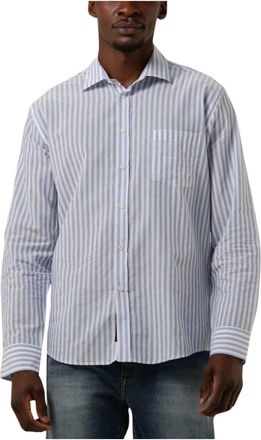 Butcher of Blue Stevie Stripe Shirt Blauw Casual - Heren - Casual Overhemden - Blauw - S - Katoen - Overhemden