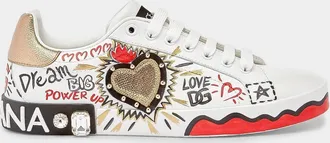 Dolce & Gabbana Embellished Printed Leather Low-Top Sneakers