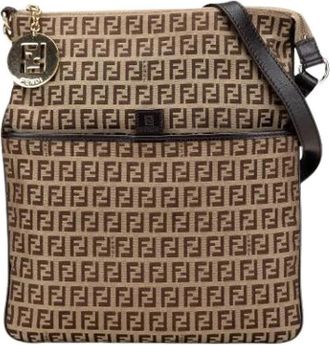 Fendi Pre-owned Canvas Crossbody Bag - Dames - Vintage Schoudertas - Beige - ONE Size - Leer - Vintage