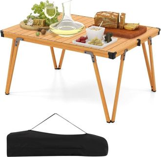 Costway Outdoor Folding Camping Table Picnic Table w/ Storage Bag-Brown