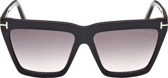 Tom Ford Eden 56mm Gradient Geometric Sunglasses in Shiny Black /Gradient Smoke at Nordstrom Rack